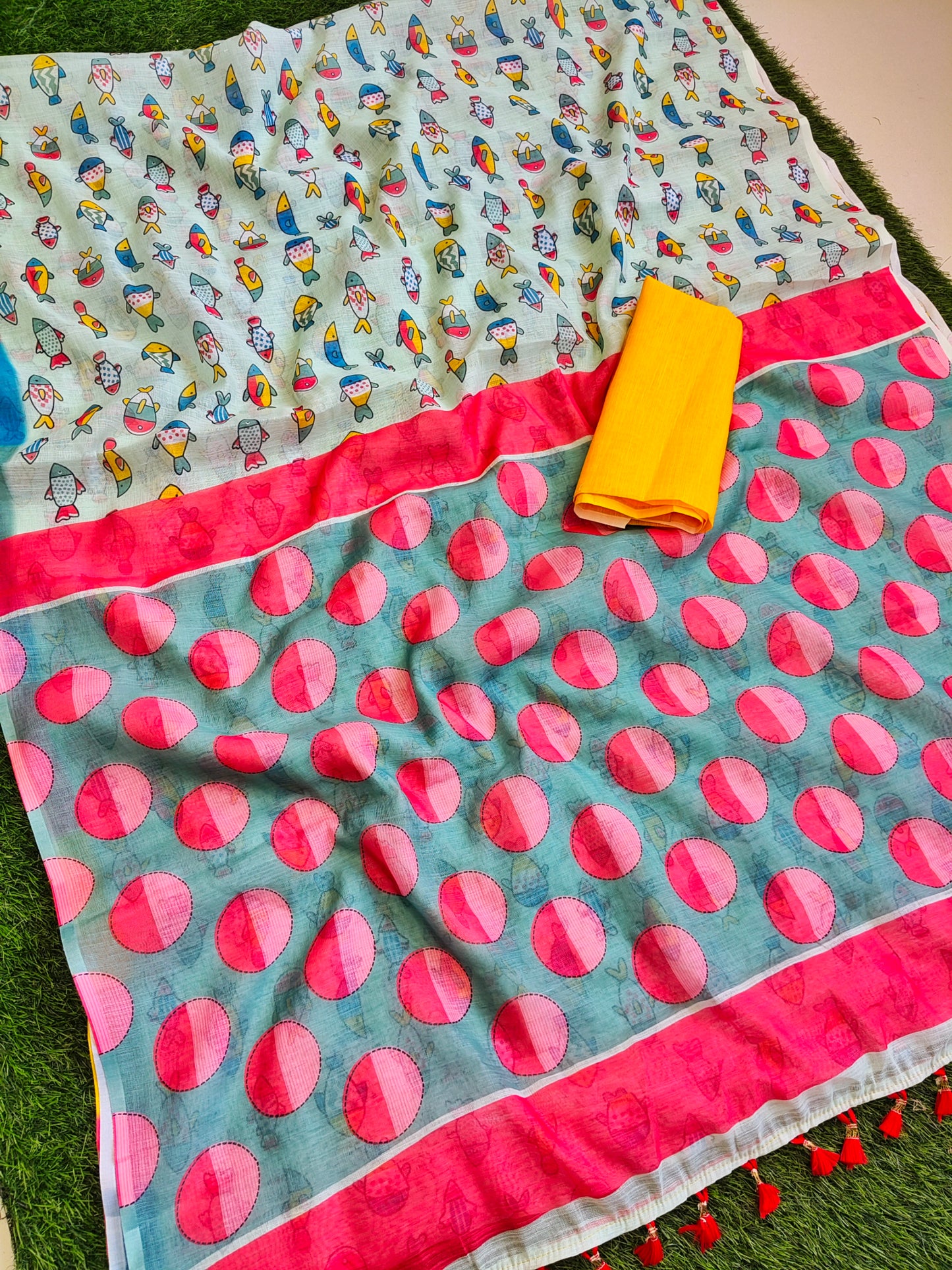Multi Color Geometric Noir Pure Linen Cotton Digital Print Saree
