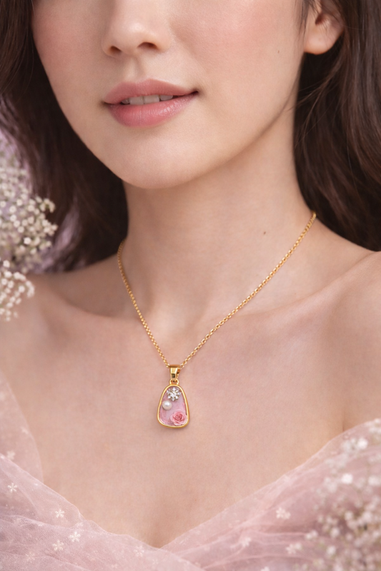 Pink Floral Resin Pendant Necklace for Women