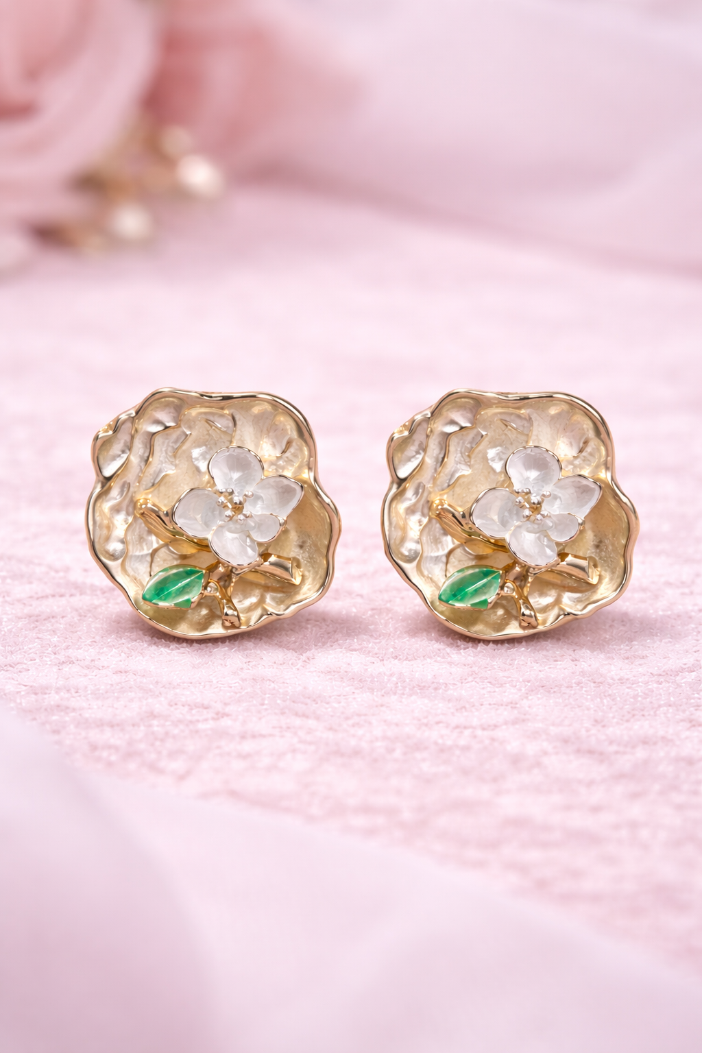 Elegant Gold Tone Floral Stud Earrings for Women