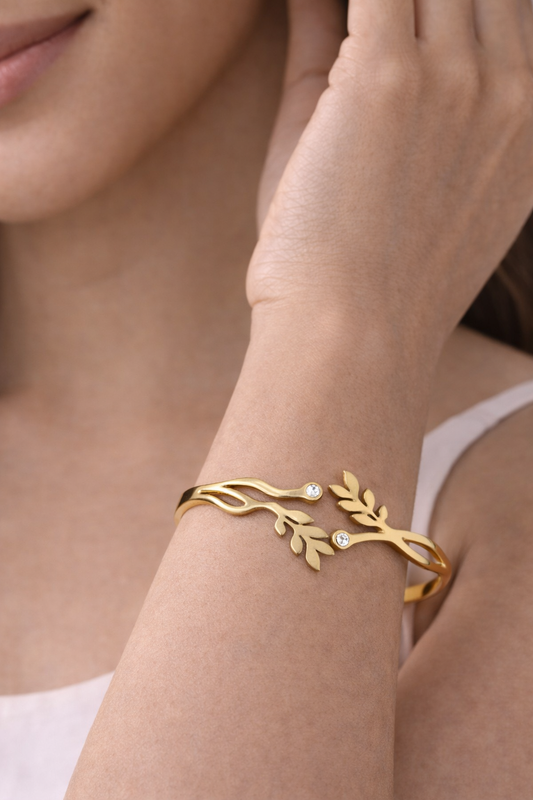 Premium Gold Plated Leaf Design Kada Bracelet for Women