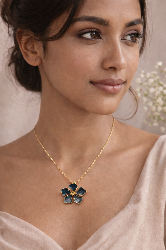 Black Floral Pendant Necklace for Women