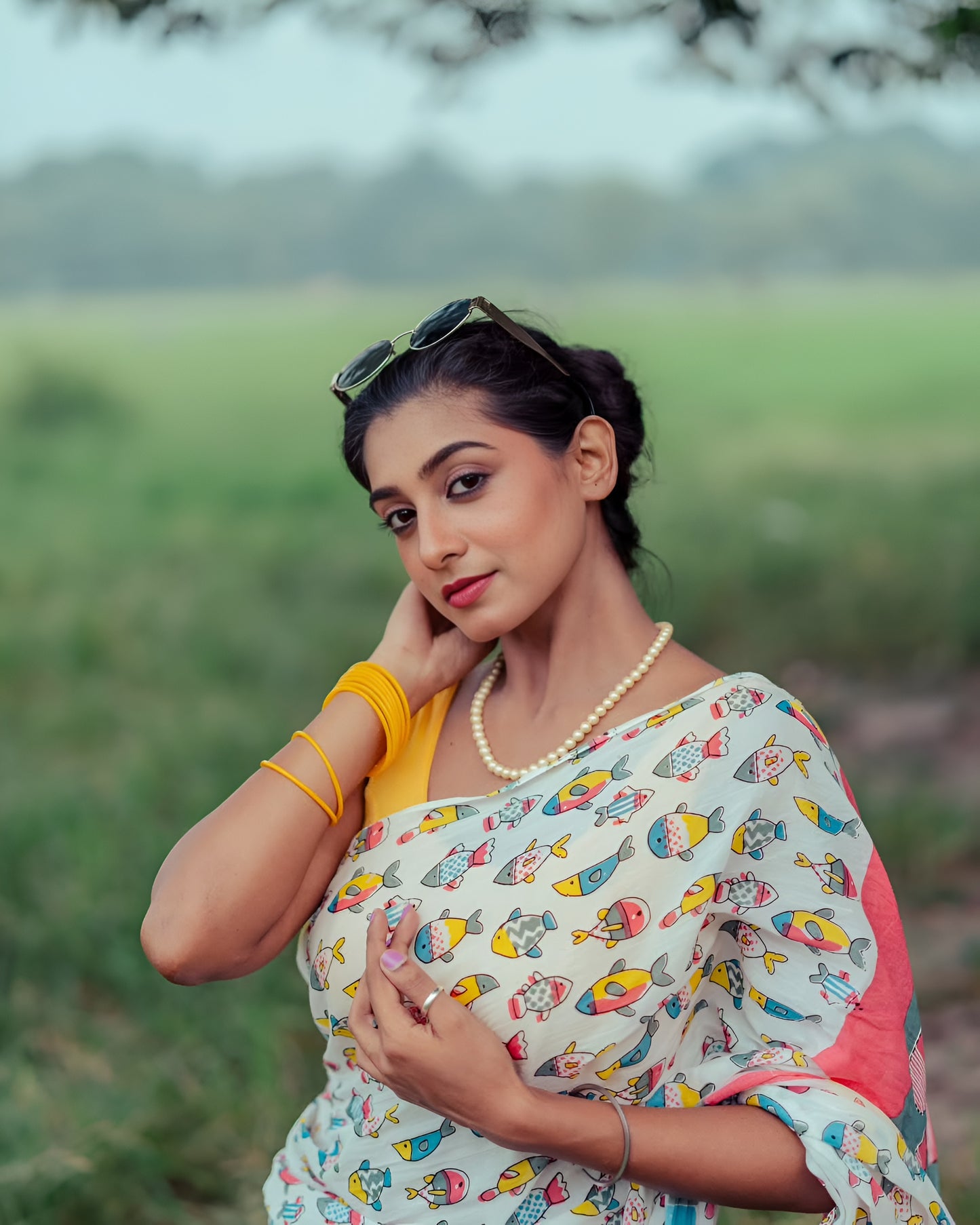 Multi Color Geometric Noir Pure Linen Cotton Digital Print Saree