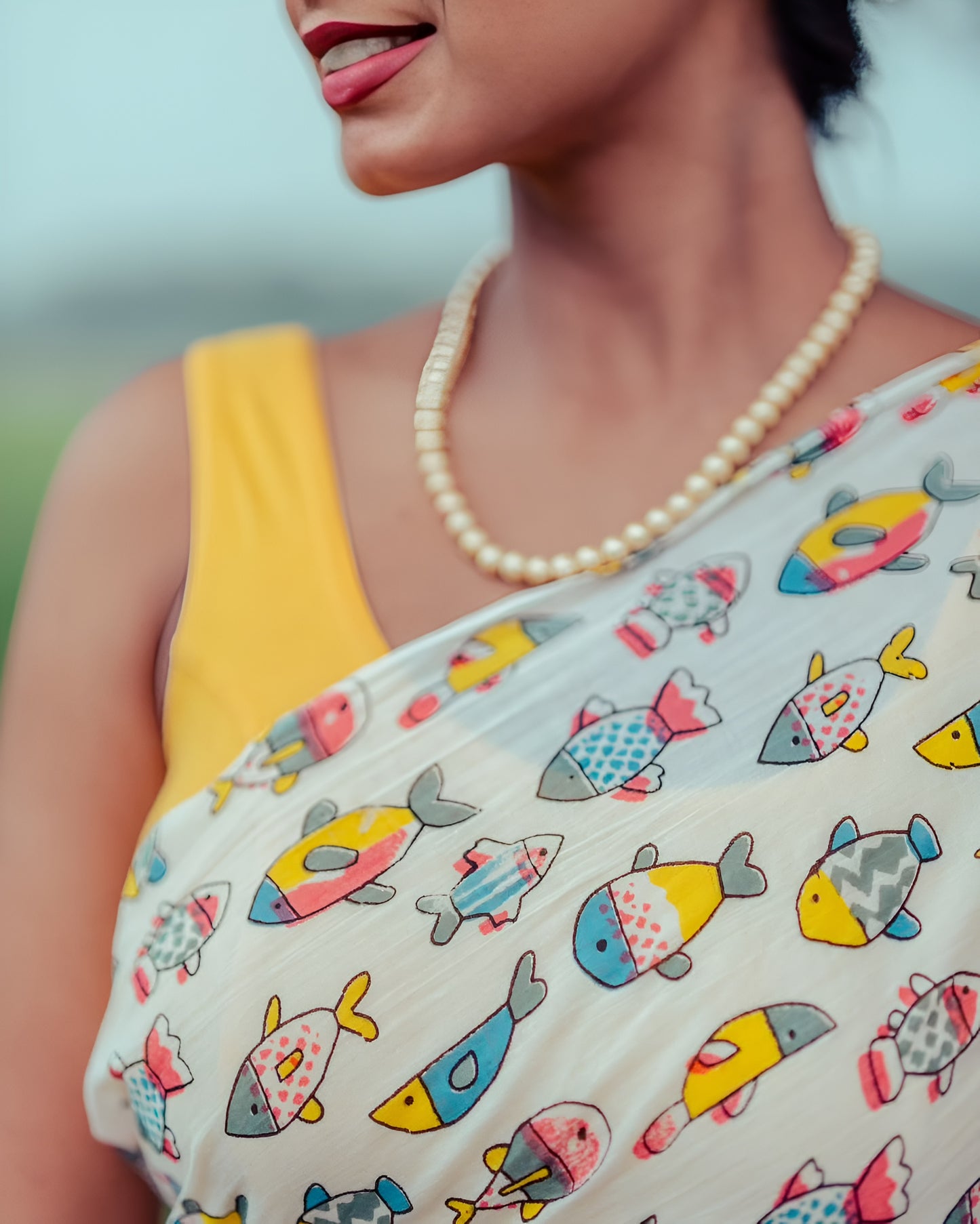 Multi Color Geometric Noir Pure Linen Cotton Digital Print Saree