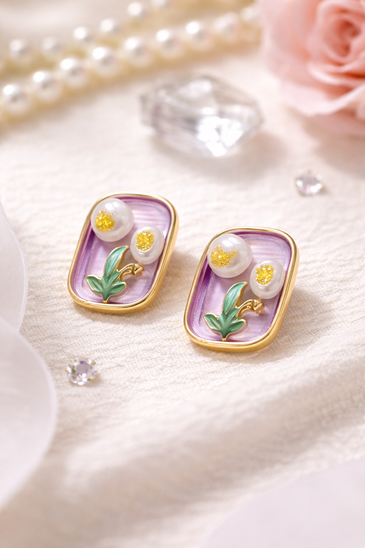 Lavender Floral Enamel Stud Earrings