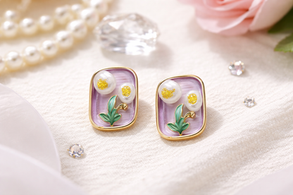 Lavender Floral Enamel Stud Earrings