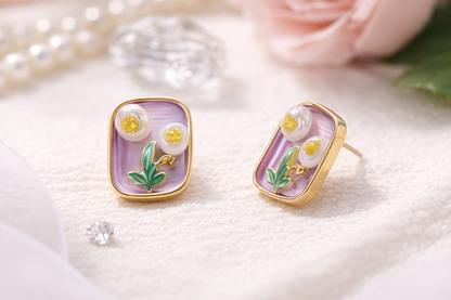 Lavender Floral Enamel Stud Earrings
