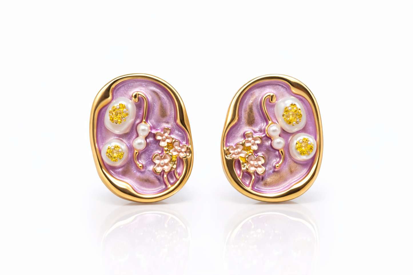 Premium Lavender Floral Pearl Stud Earrings for Women & Girls – Daily & Party Wear