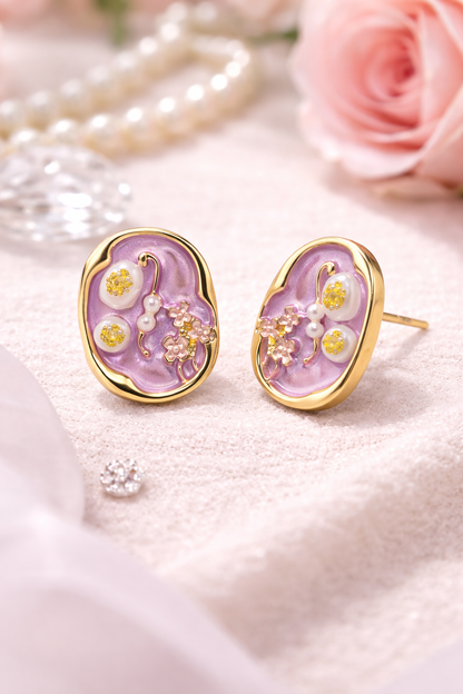 Premium Lavender Floral Pearl Stud Earrings for Women & Girls – Daily & Party Wear