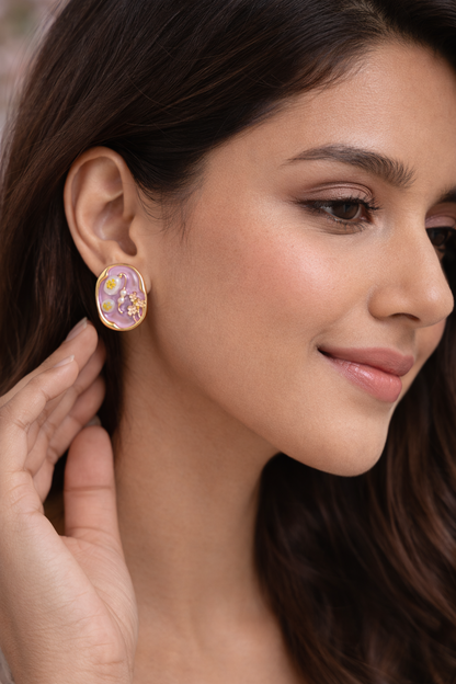 Premium Lavender Floral Pearl Stud Earrings for Women & Girls – Daily & Party Wear