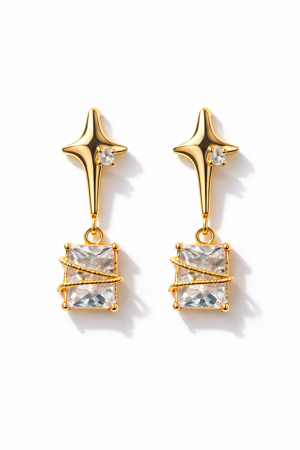 Gold Plated Star Drop Earrings for Women & Girls
