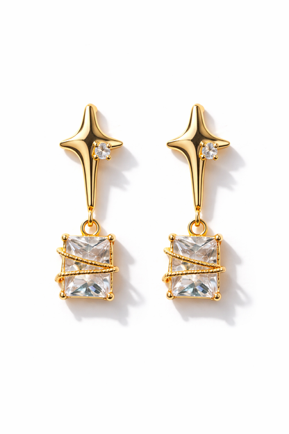 Gold Plated Star Drop Earrings for Women & Girls