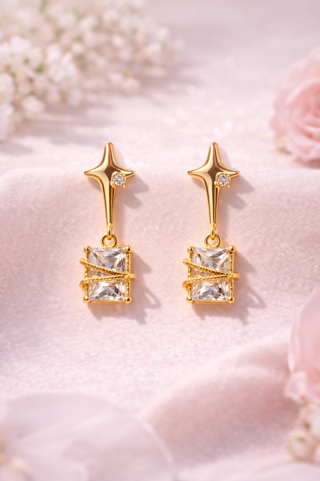 Gold Plated Star Drop Earrings for Women & Girls