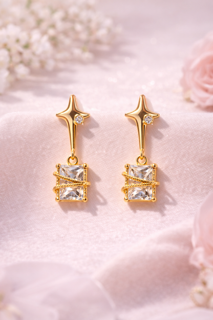 Gold Plated Star Drop Earrings for Women & Girls