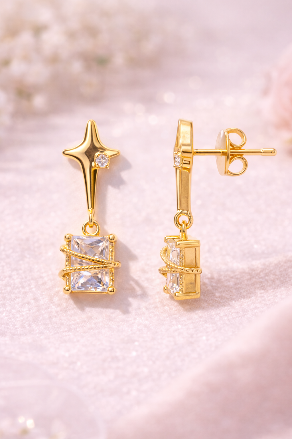 Gold Plated Star Drop Earrings for Women & Girls