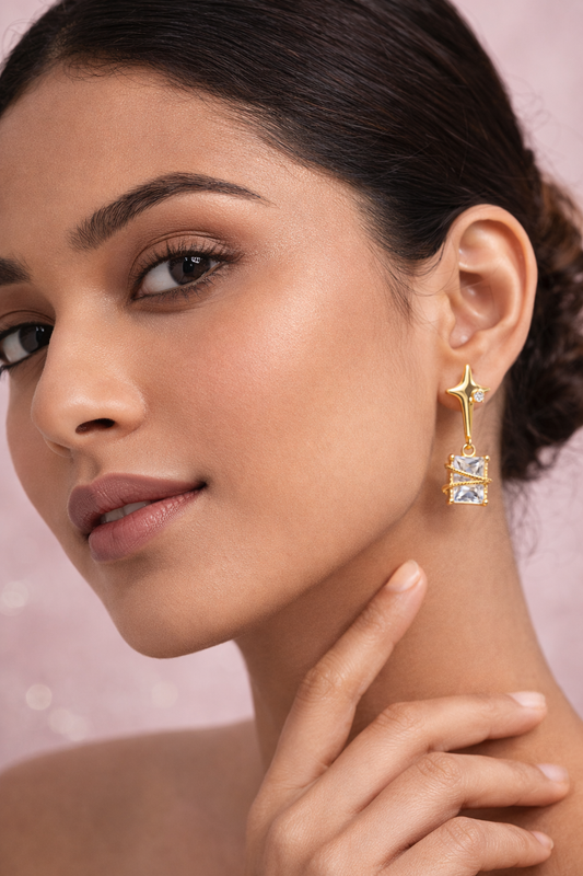 Gold Plated Star Drop Earrings for Women & Girls