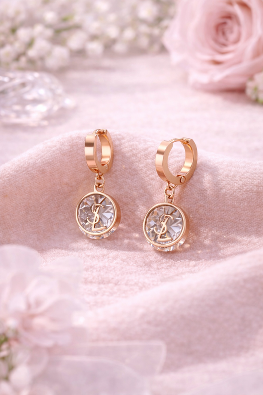 Rose Gold Stainless Steel Crystal Drop Earrings for Women & Girls