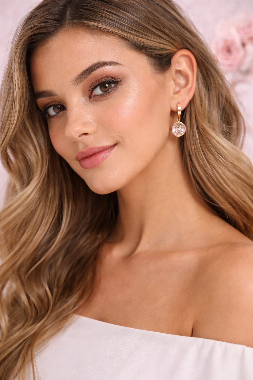 Rose Gold Stainless Steel Crystal Drop Earrings for Women & Girls