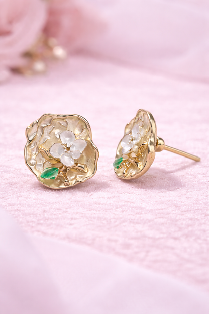 Elegant Gold Tone Floral Stud Earrings for Women