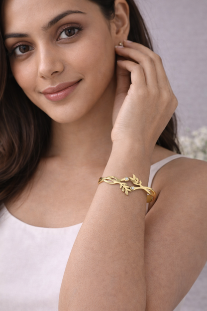 Premium Gold Plated Leaf Design Kada Bracelet for Women