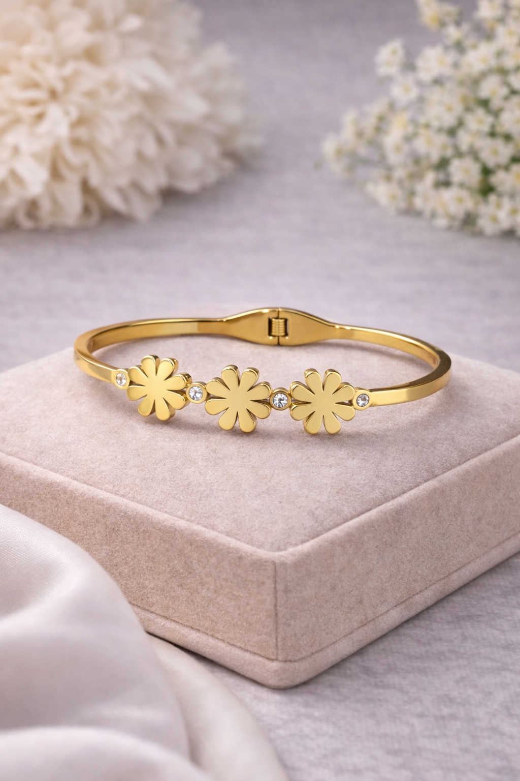 Premium Gold Plated three Floral Kada Bracelet for Women