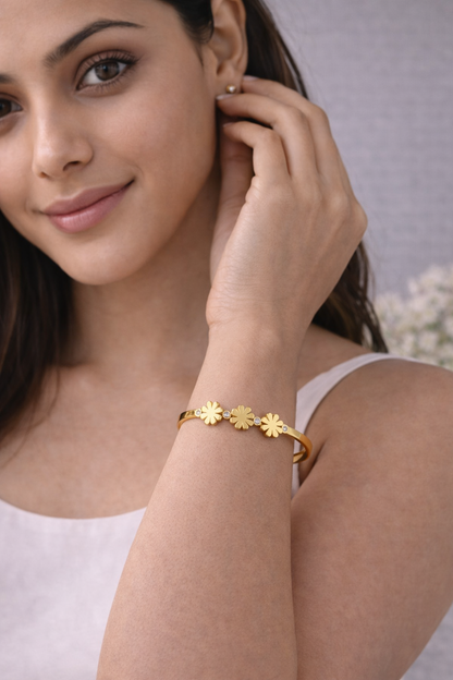 Premium Gold Plated three Floral Kada Bracelet for Women
