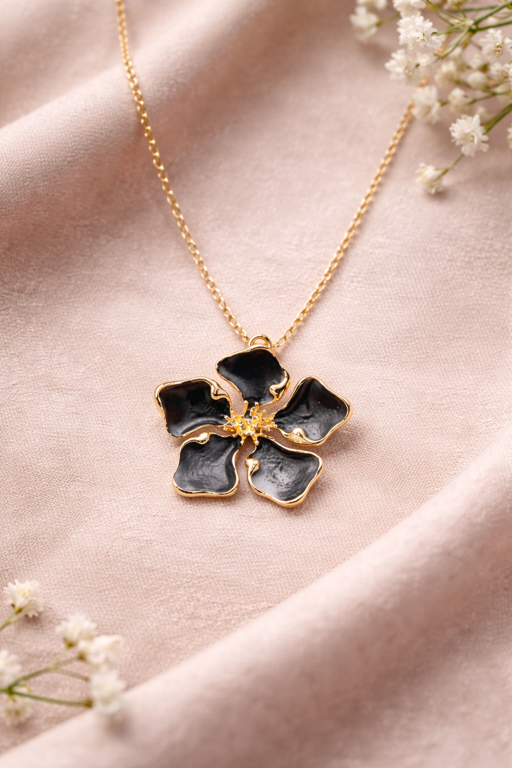 Black Floral Pendant Necklace for Women