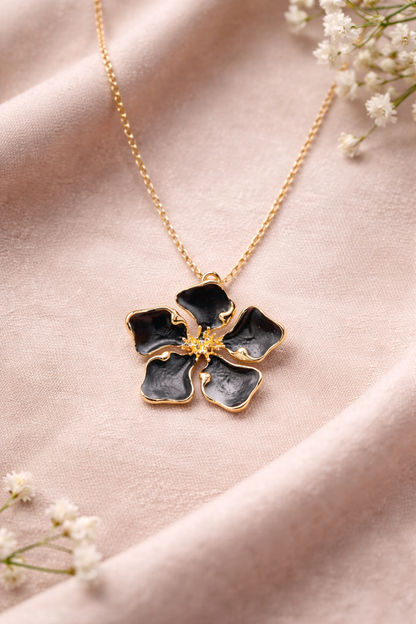 Black Floral Pendant Necklace for Women