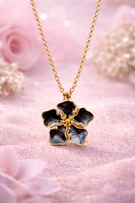 Black Floral Pendant Necklace for Women