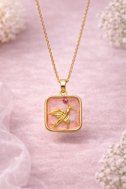 Pink Enamel Gold Pendant Necklace for Women