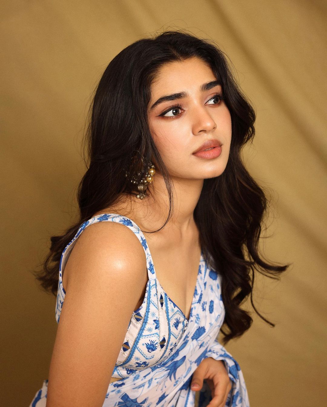 Blue & White Digital Printed Georgette Saree with Designer Lace Border