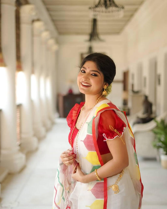 Lightweight Linen Cotton Digital Print Saree with Soft Plain Linen Blouse