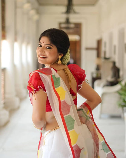 Lightweight Linen Cotton Digital Print Saree with Soft Plain Linen Blouse