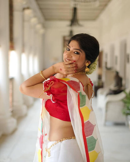 Lightweight Linen Cotton Digital Print Saree with Soft Plain Linen Blouse